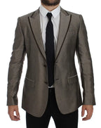 Dolce & Gabbana Brown Slim Fit Silk Two Button Blazer Dolce & Gabbana