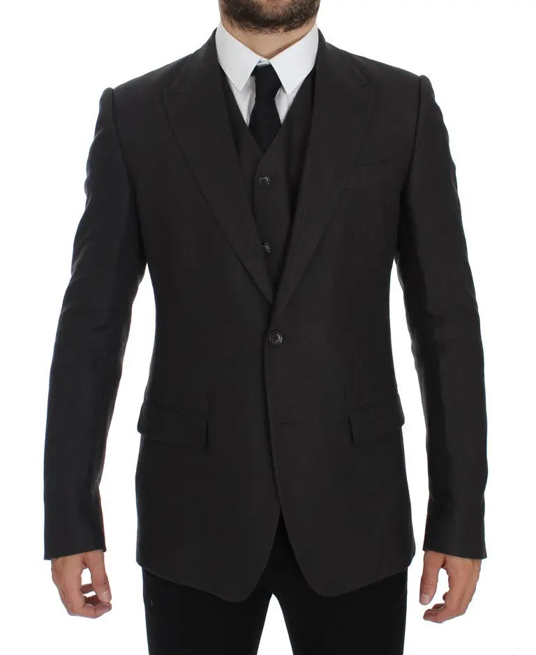 Dolce & Gabbana Gray Slim Fit Linen Blazer Jacket Dolce & Gabbana