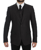 Dolce & Gabbana Gray Slim Fit Linen Blazer Jacket Dolce & Gabbana