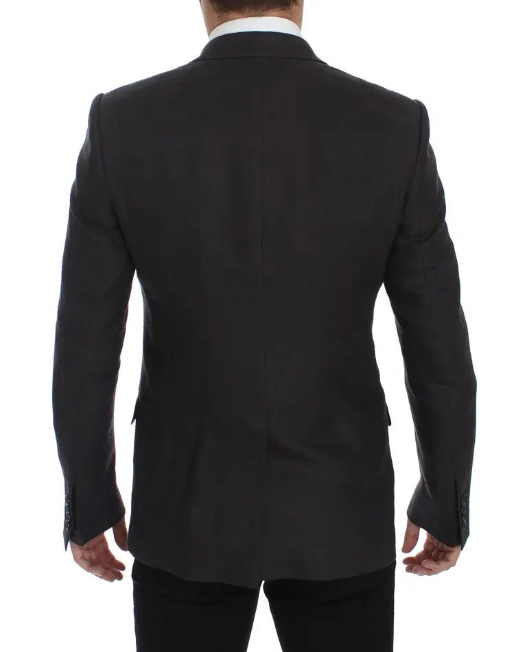 Dolce & Gabbana Gray Slim Fit Linen Blazer Jacket Dolce & Gabbana