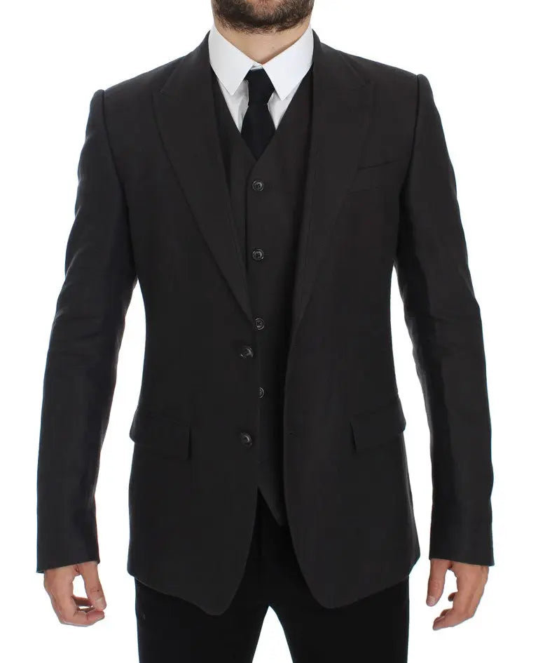 Dolce & Gabbana Gray Slim Fit Linen Blazer Jacket Dolce & Gabbana