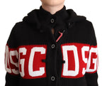 GCDS Black Cashmere Hooded Button Down Logo Cardigan Jacket - Zeiniez