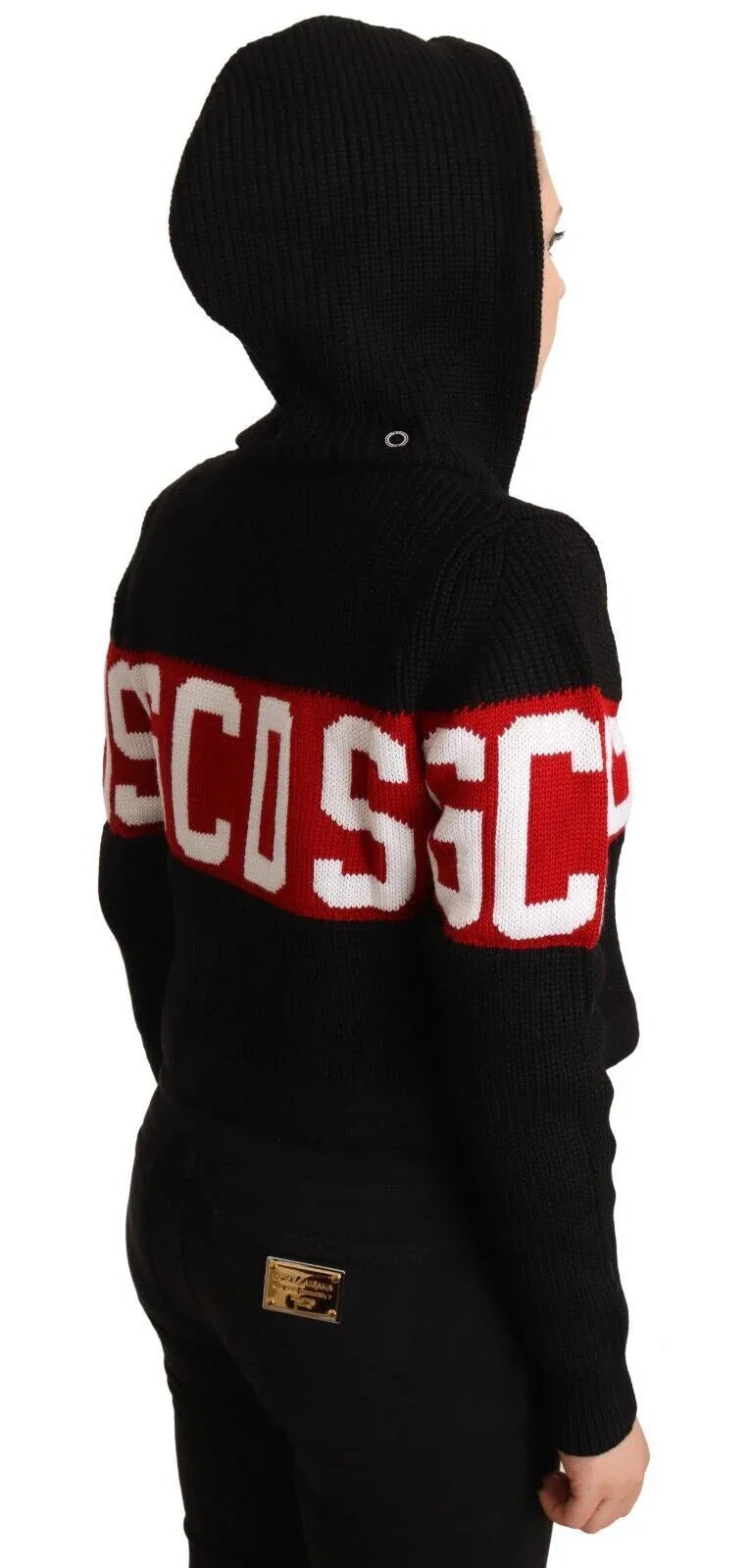 GCDS Black Cashmere Hooded Button Down Logo Cardigan Jacket - Zeiniez