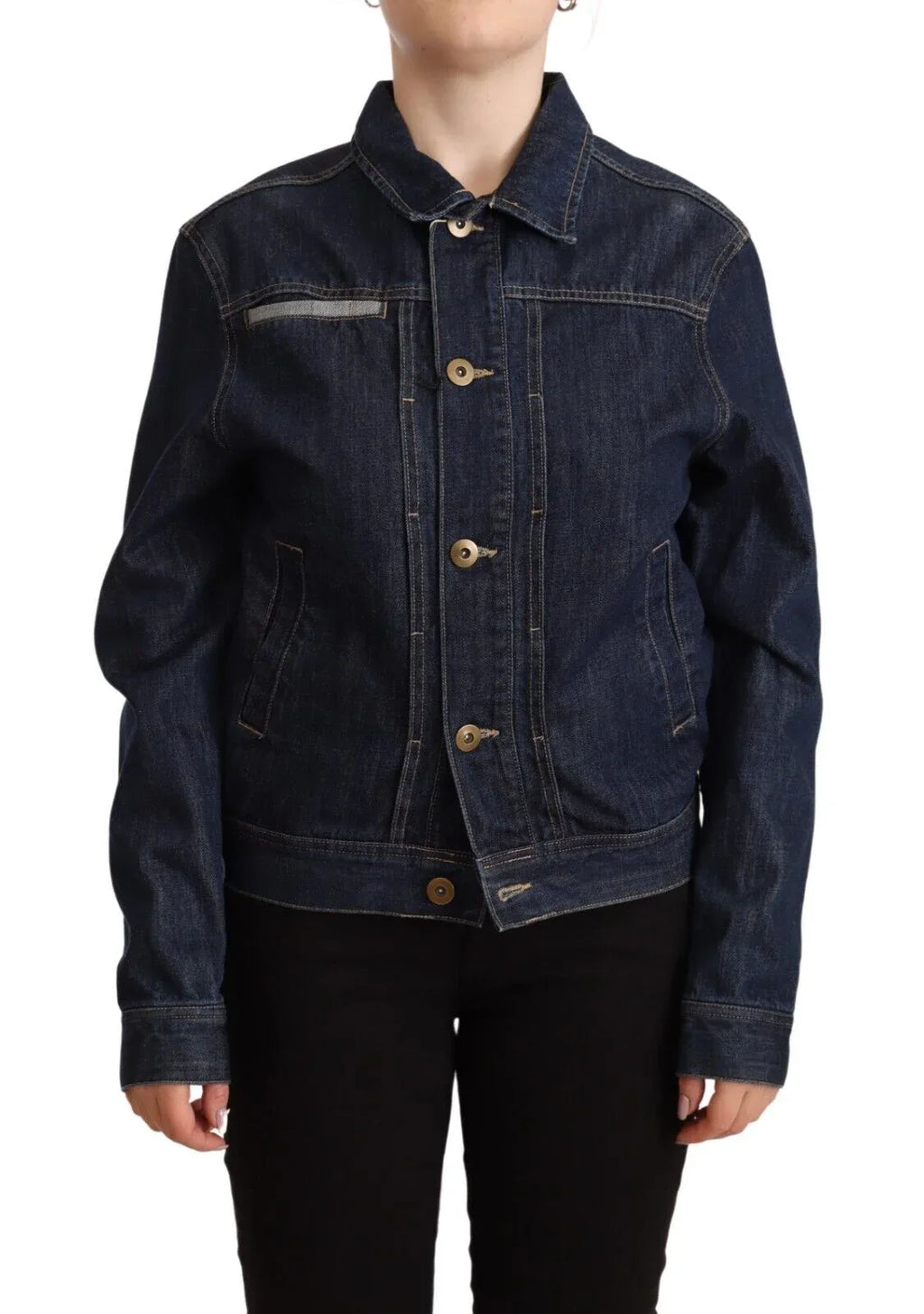 Master Coat Dark Blue Button Down Long Sleeves Denim Jacket - Zeiniez