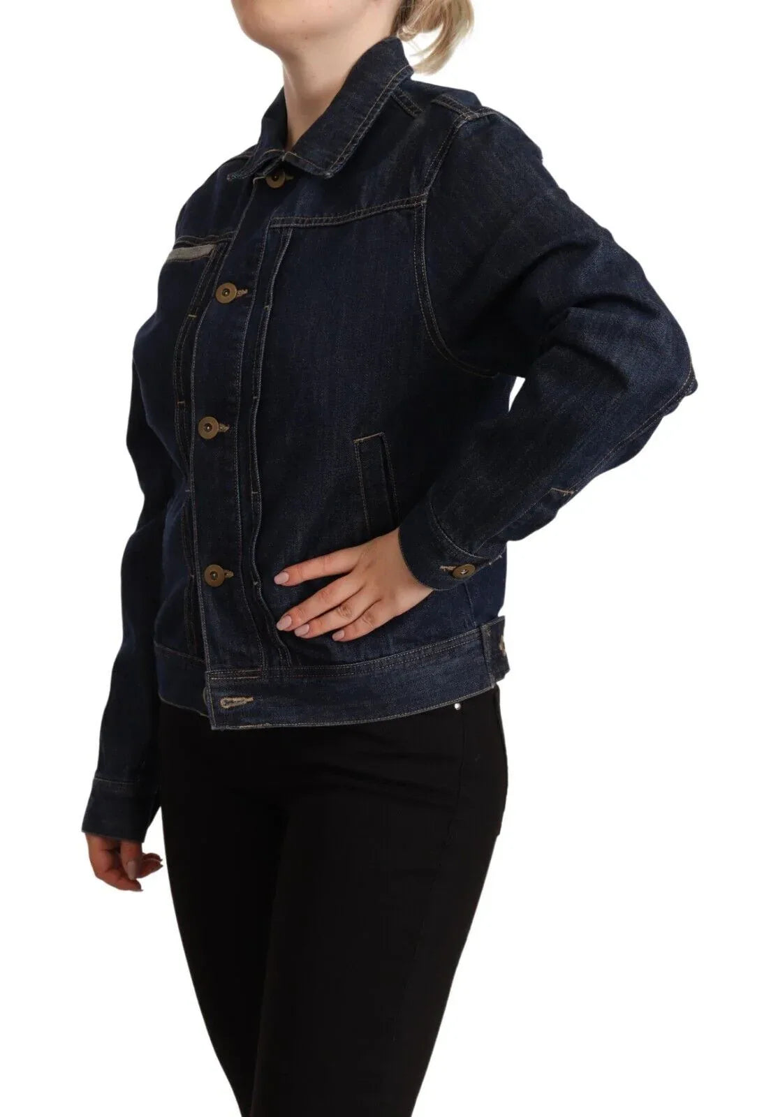 Master Coat Dark Blue Button Down Long Sleeves Denim Jacket - Zeiniez