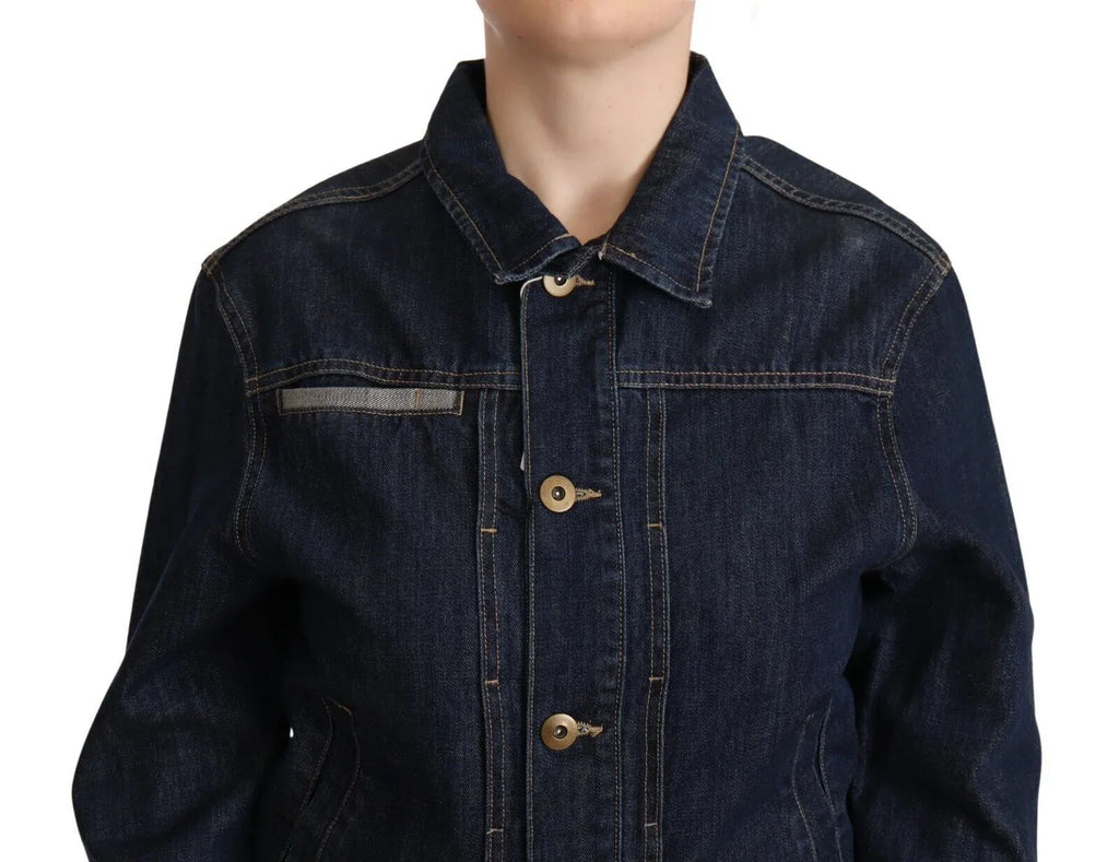 Master Coat Dark Blue Button Down Long Sleeves Denim Jacket - Zeiniez