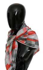 Costume National Gray Red Silk Shawl Foulard Wrap Scarf - Zeiniez