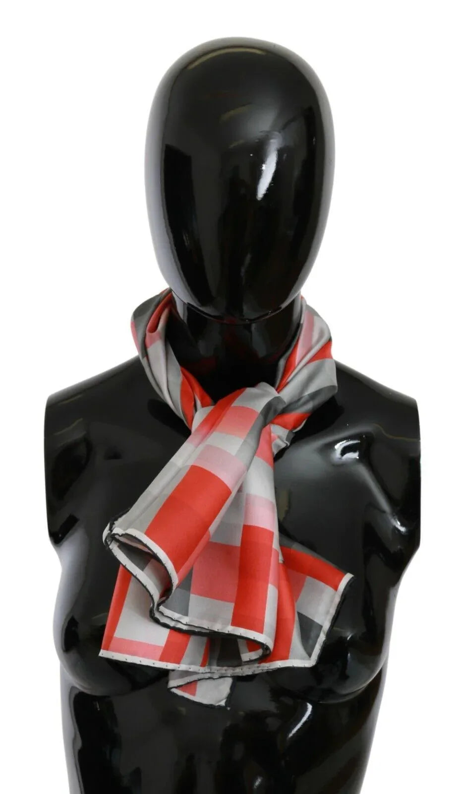 Costume National Gray Red Silk Shawl Foulard Wrap Scarf - Zeiniez