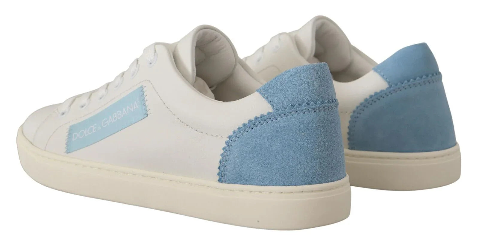 Dolce & Gabbana White Blue Leather Low Top Sneakers Shoes - Zeiniez