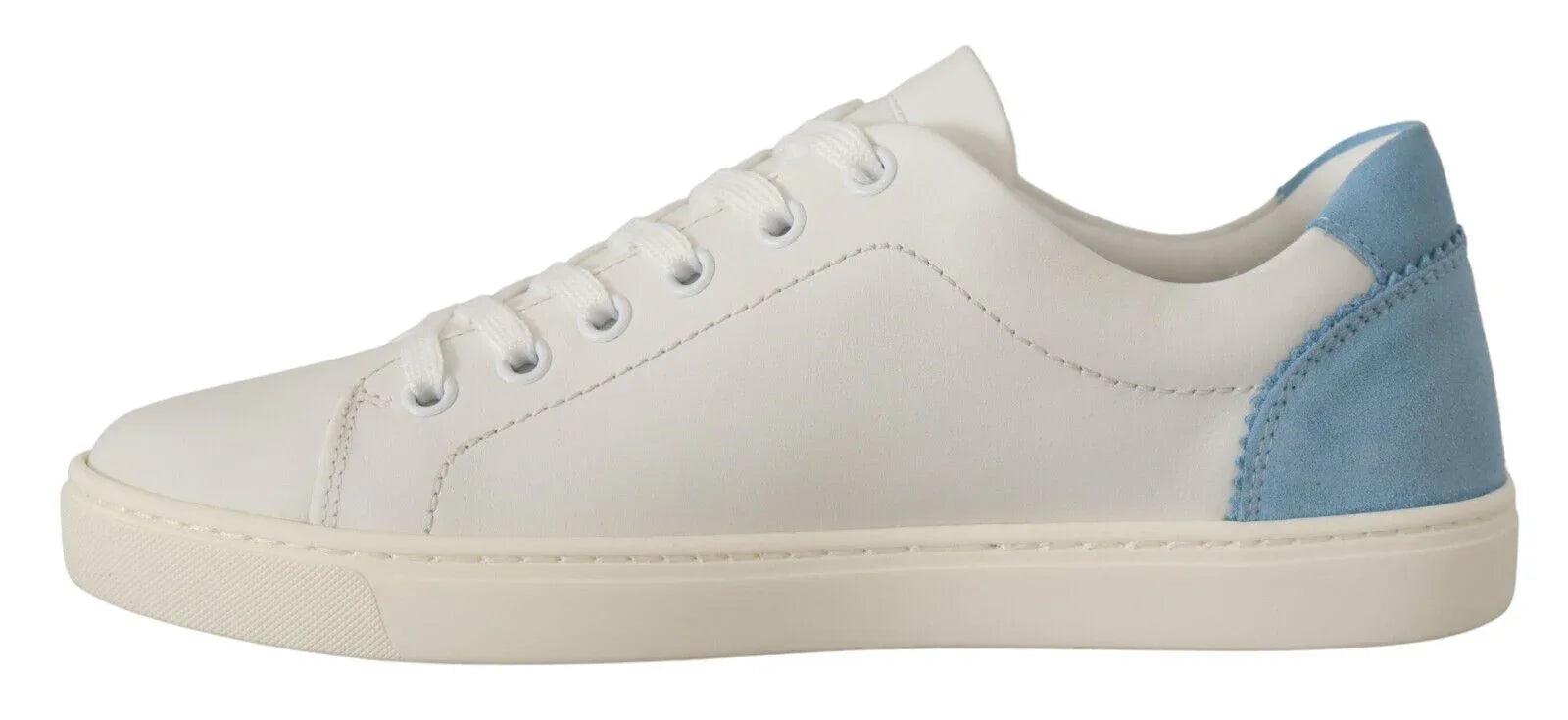 Dolce & Gabbana White Blue Leather Low Top Sneakers Shoes - Zeiniez