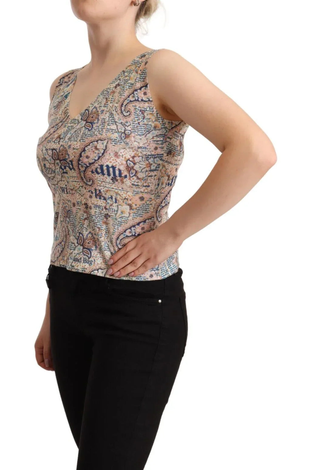 John Galliano Multicolor Cotton Sleeveless V-neck Tank Top - Zeiniez