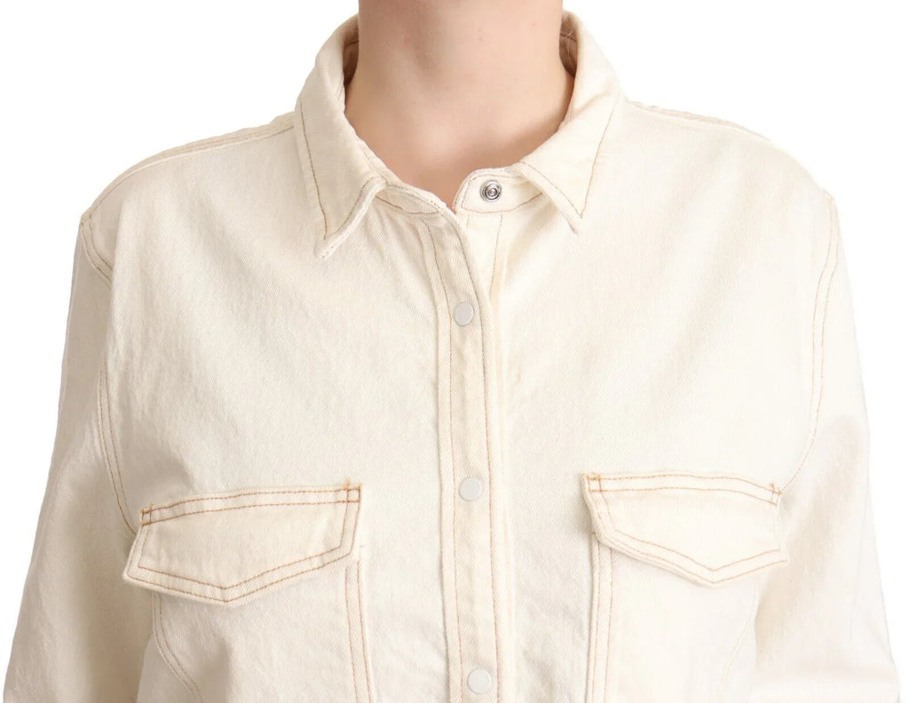 Levi's White Cotton Collared Long Sleeves Button Down Polo Top - Zeiniez