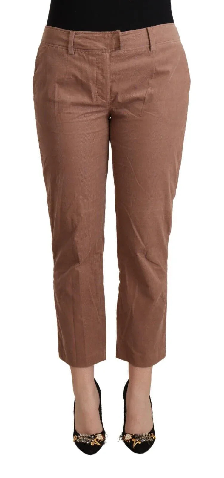 Costume National Brown Cotton Tapered Cropped Pants - Zeiniez