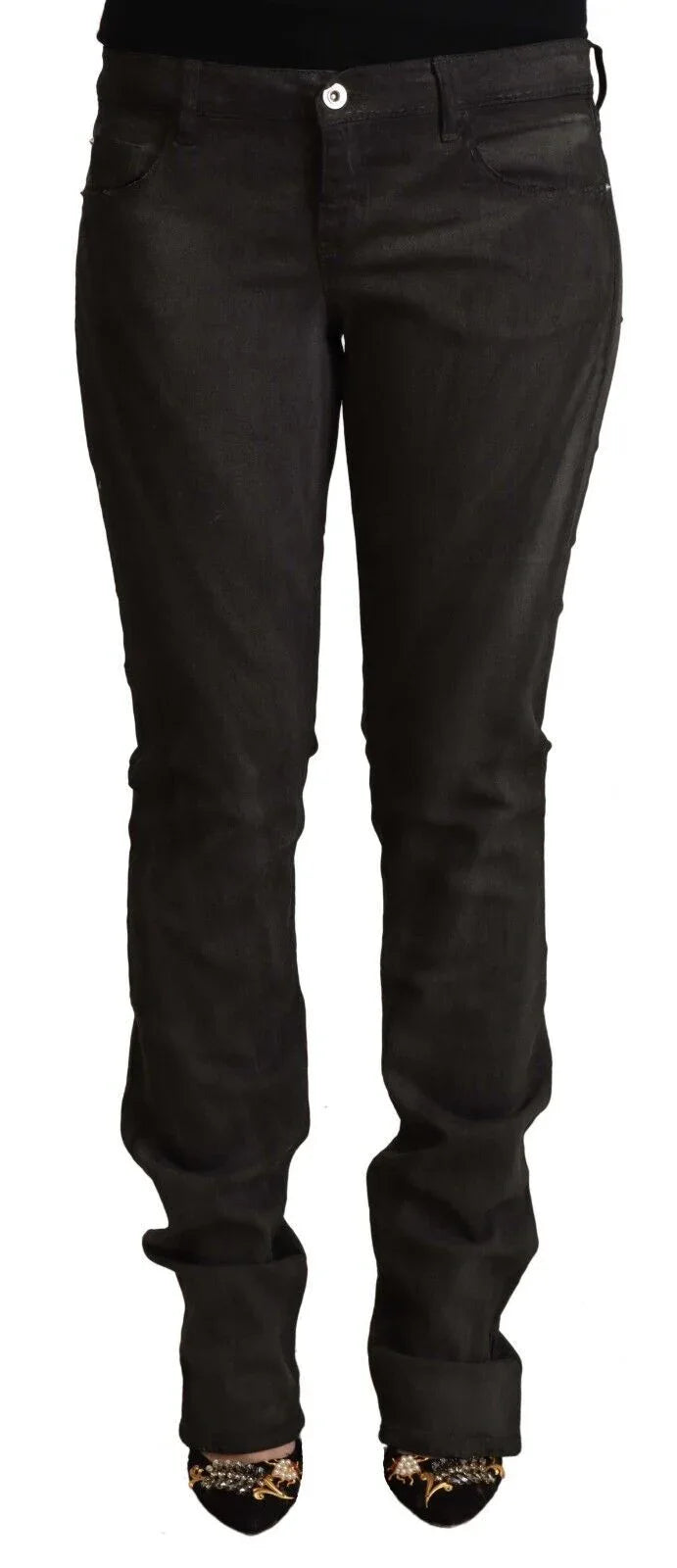 Costume National Black Cotton Mid Waist Skinny Pants - Zeiniez