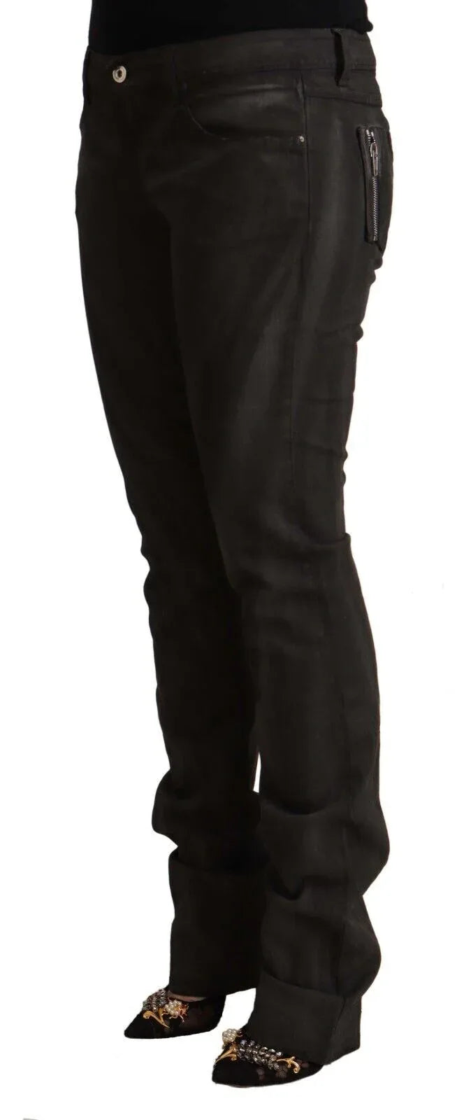 Costume National Black Cotton Mid Waist Skinny Pants - Zeiniez