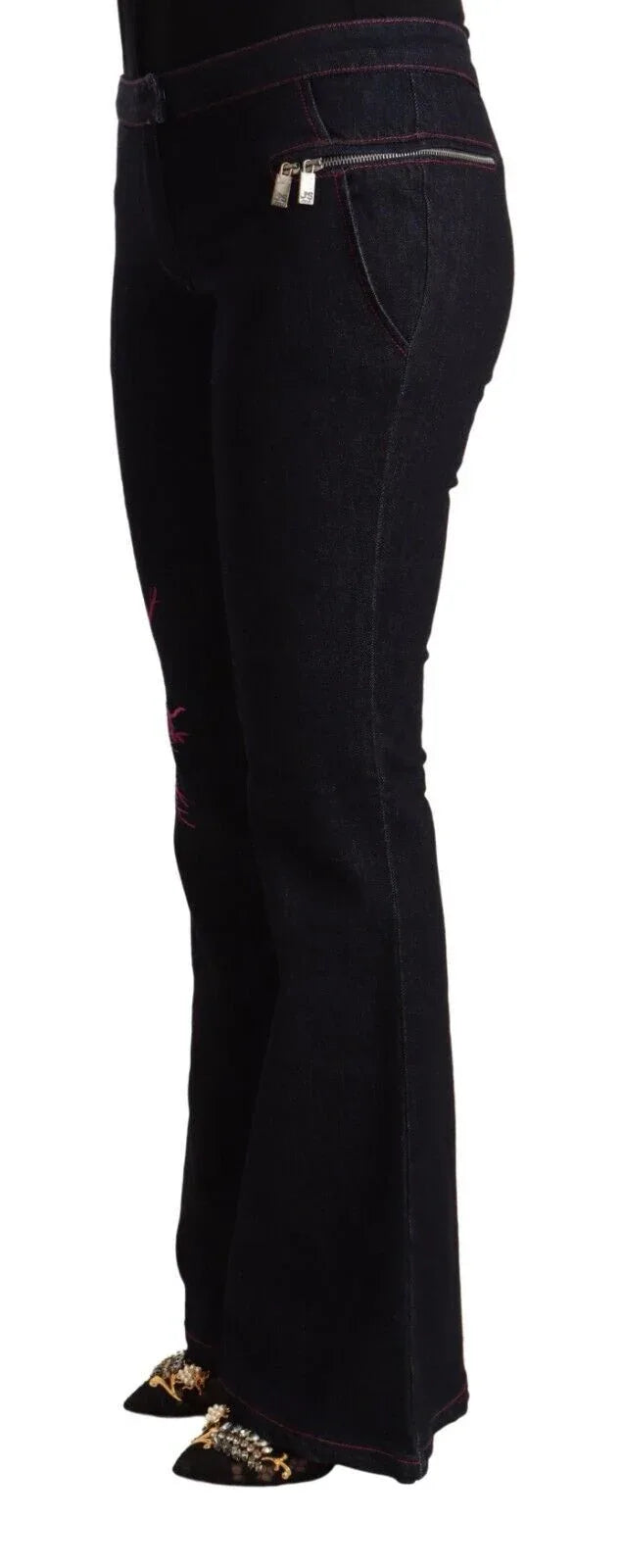 Exte Black Cotton Mid Waist Cotton Flared Jeans - Zeiniez