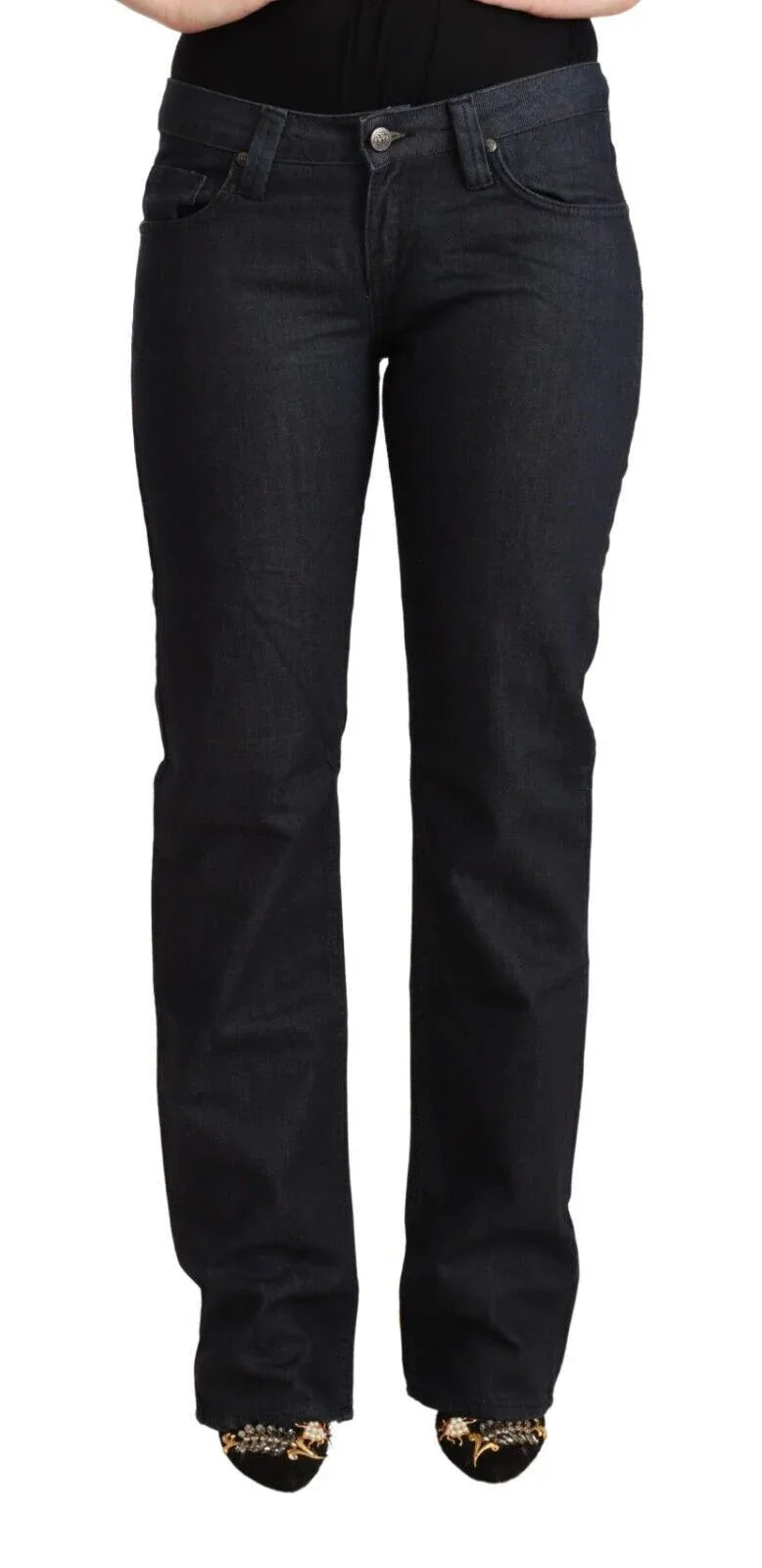 Exte Dark Blue Cotton Stretch Low Waist Straight Denim Jeans - Zeiniez