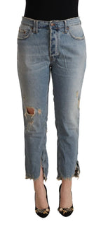 CYCLE Light Blue Distressed Mid Waist Cropped Denim Jeans - Zeiniez