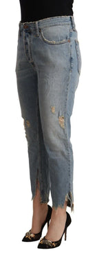 CYCLE Light Blue Distressed Mid Waist Cropped Denim Jeans - Zeiniez