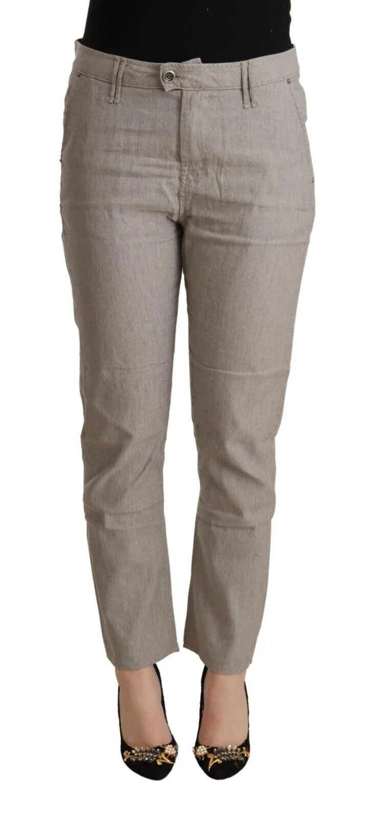 CYCLE Light Gray Linen Blend Mid Waist Tapered Pants - Zeiniez