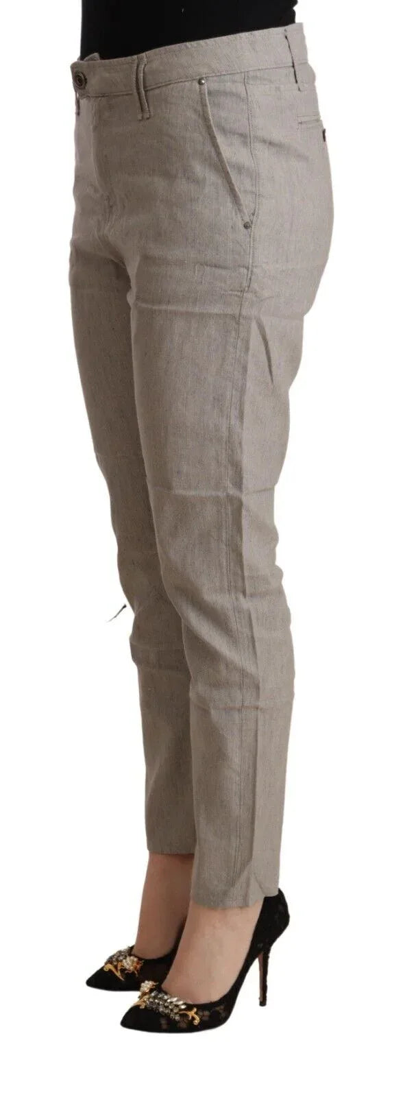 CYCLE Light Gray Linen Blend Mid Waist Tapered Pants - Zeiniez