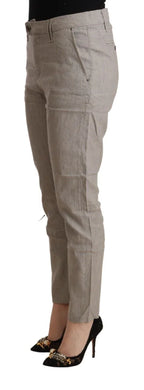 CYCLE Light Gray Linen Blend Mid Waist Tapered Pants - Zeiniez