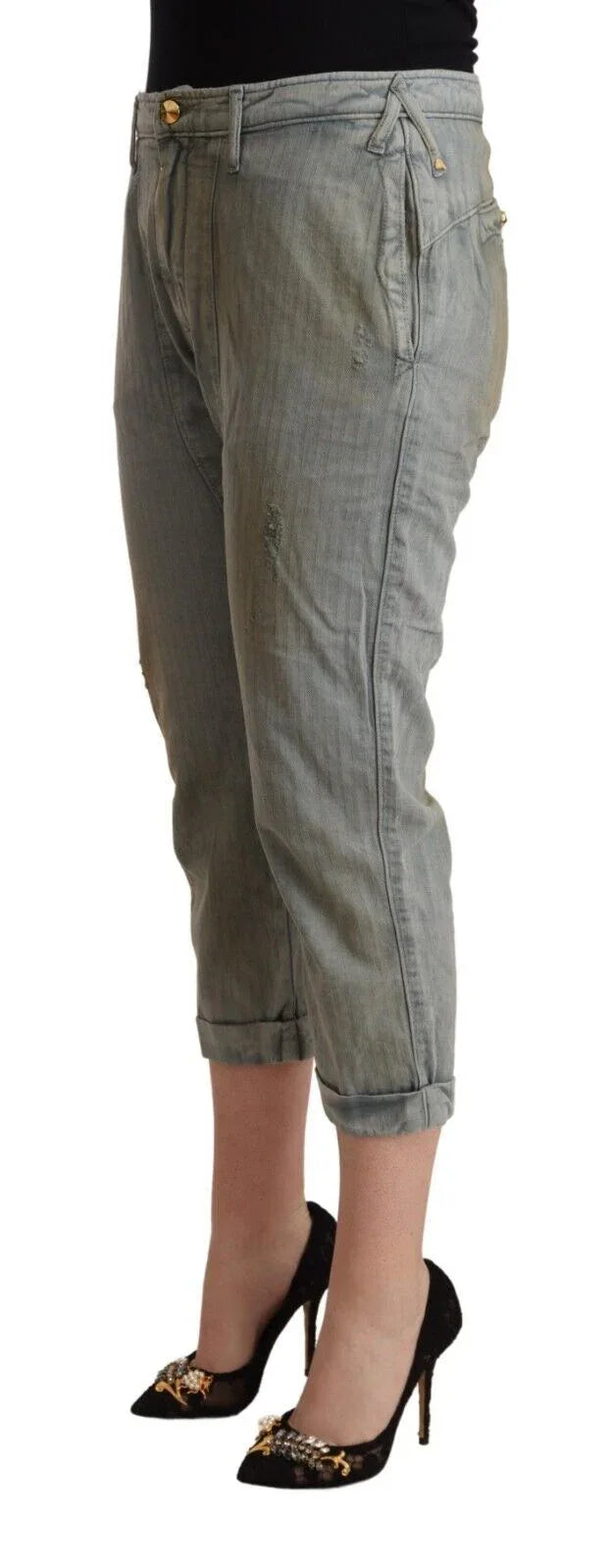 CYCLE Gray 100% Cotton Mid Waist Skinny Cropped Pants - Zeiniez