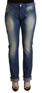 Acht Blue Washed Mid Waist Folded Hem Skinny Jeans - Zeiniez