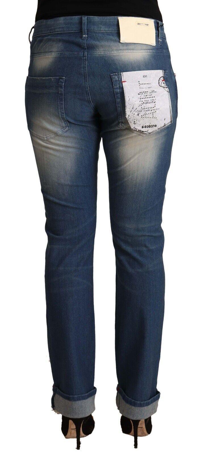 Acht Blue Washed Mid Waist Folded Hem Skinny Jeans - Zeiniez