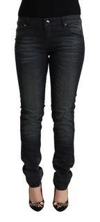 Acht Black Washed Cotton Low Waist Slim Fit Denim Jeans - Zeiniez
