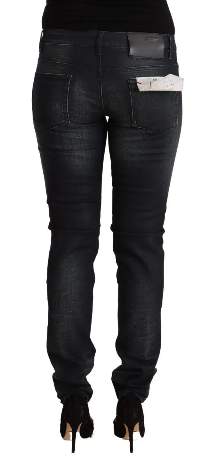 Acht Black Washed Cotton Low Waist Slim Fit Denim Jeans - Zeiniez