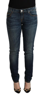 Acht Blue Washed Cotton Low Waist Slim Fit Denim Jeans - Zeiniez