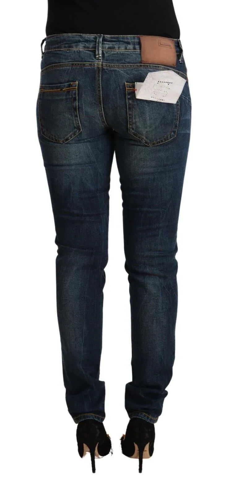 Acht Blue Washed Cotton Low Waist Slim Fit Denim Jeans - Zeiniez