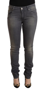 Acht Dark Gray Washed Cotton Denim Skinny Jeans - Zeiniez
