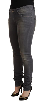 Acht Dark Gray Washed Cotton Denim Skinny Jeans - Zeiniez