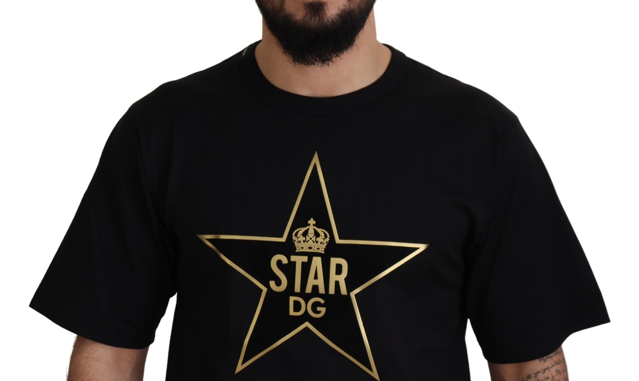 Dolce & Gabbana Black Gold STAR Crown DG Cotton Crewneck T-shirt - Zeiniez