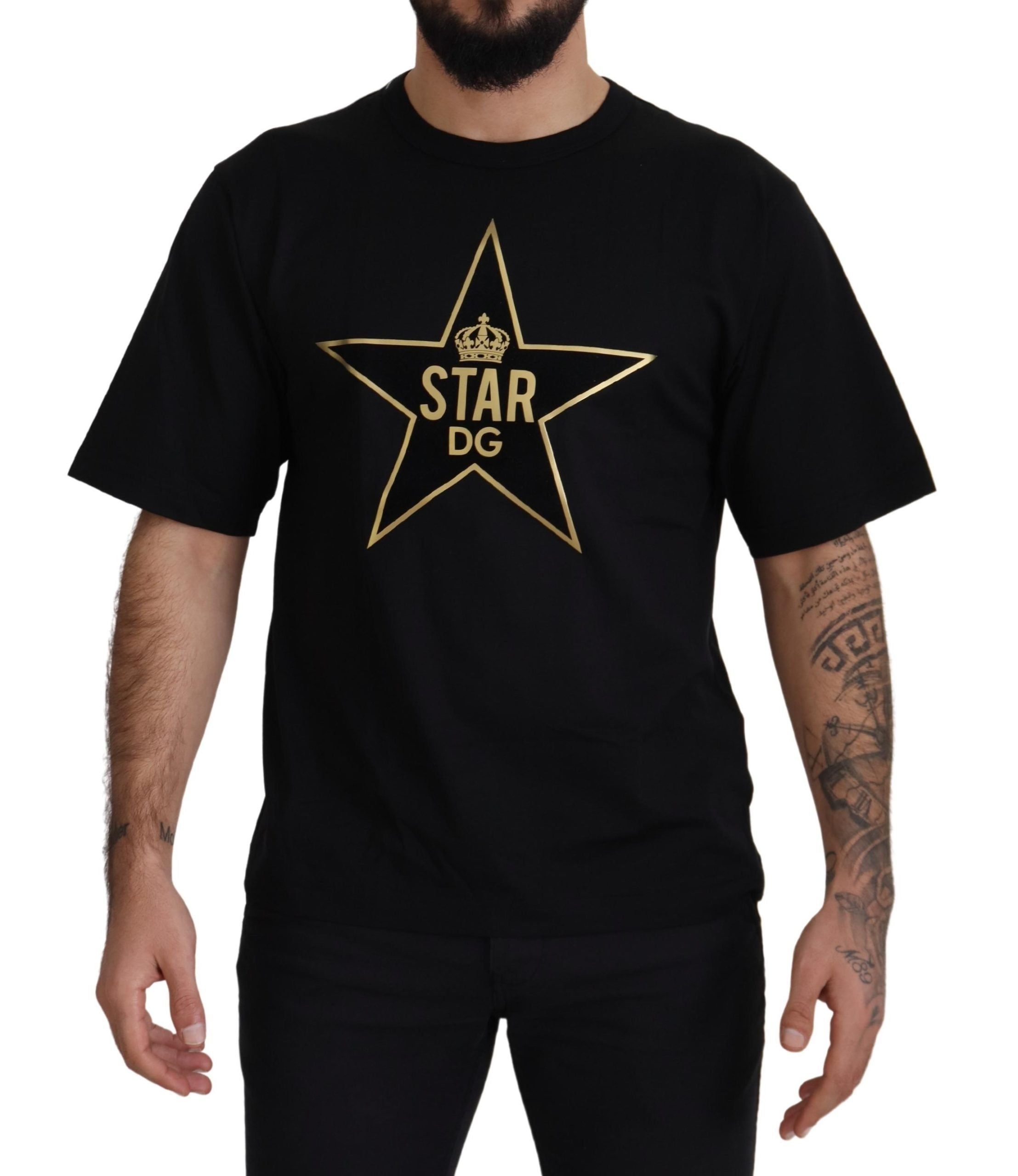 Dolce & Gabbana Black Gold STAR Crown DG Cotton Crewneck T-shirt - Zeiniez
