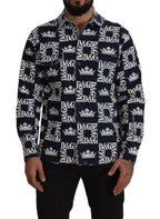 Dolce & Gabbana Blue Denim Stretch DG Crown Logo Casual Shirt - Zeiniez