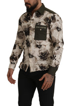 Dolce & Gabbana Green Beige Floral Cotton Stretch Exclusive Shirt - Zeiniez