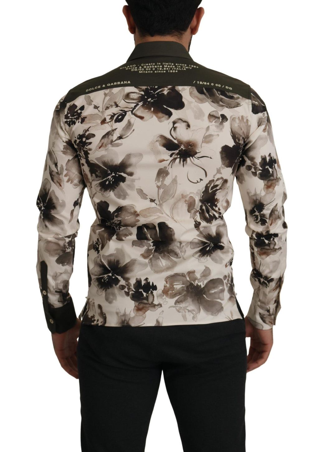 Dolce & Gabbana Green Beige Floral Cotton Stretch Exclusive Shirt - Zeiniez