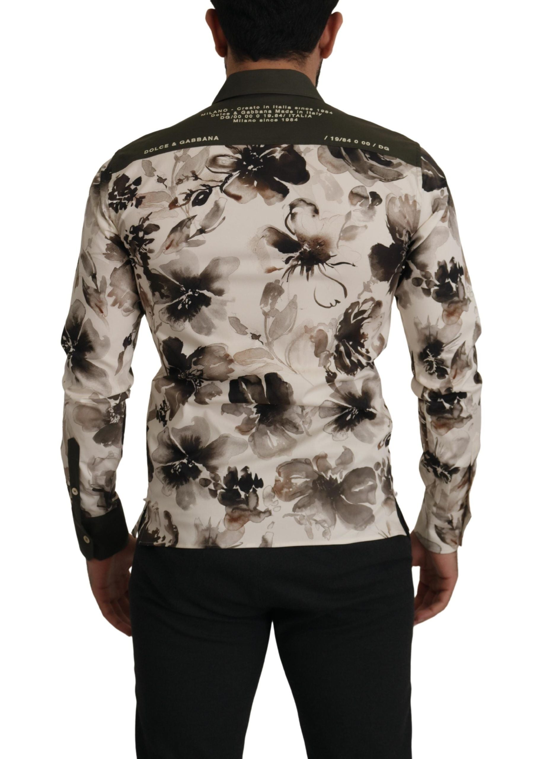 Dolce & Gabbana Green Beige Floral Cotton Stretch Exclusive Shirt - Zeiniez