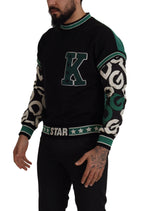 Dolce & Gabbana Black Green Cotton KING Star Crewneck Pullover Sweater - Zeiniez