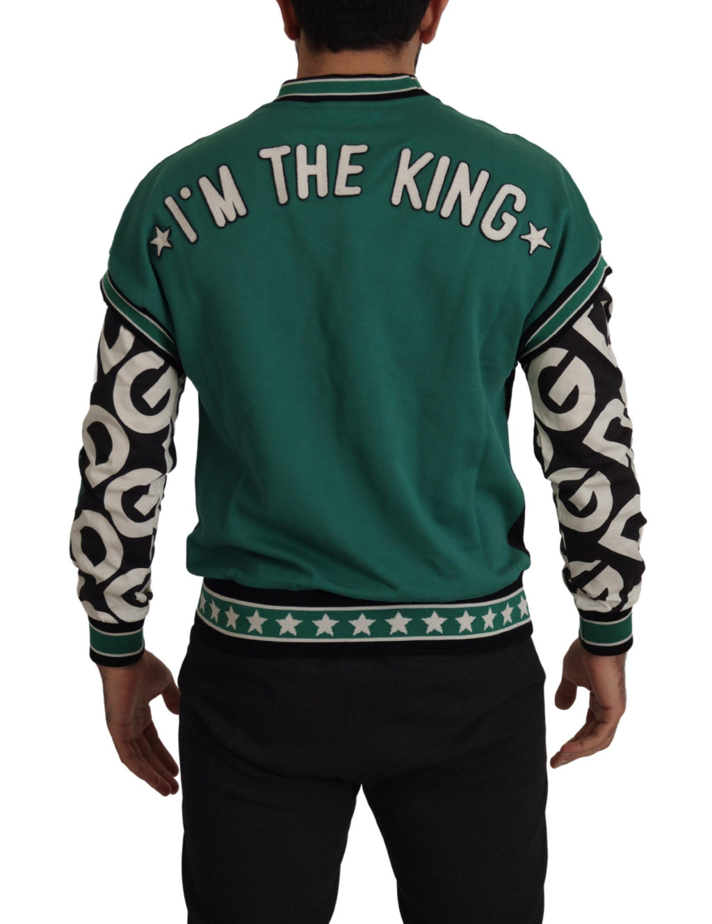 Dolce & Gabbana Black Green Cotton KING Star Crewneck Pullover Sweater - Zeiniez