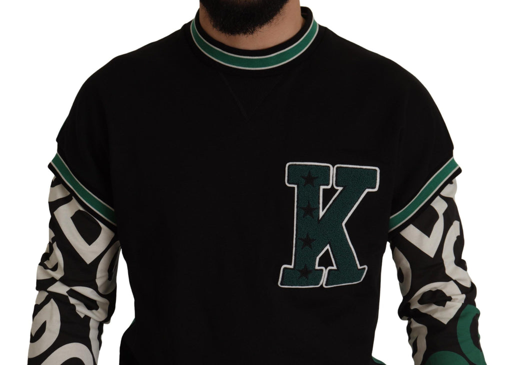 Dolce & Gabbana Black Green Cotton KING Star Crewneck Pullover Sweater - Zeiniez