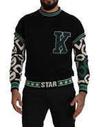 Dolce & Gabbana Black Green Cotton KING Star Crewneck Pullover Sweater - Zeiniez