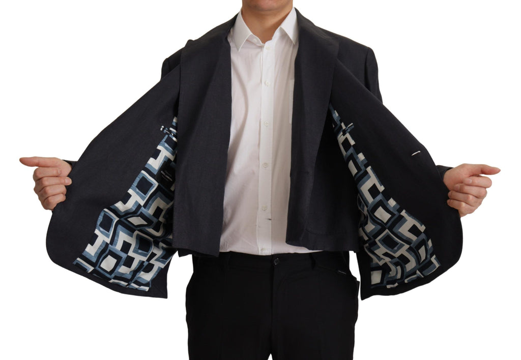 Dolce & Gabbana Blue Linen Formal Mens Blazer Jacket - Zeiniez