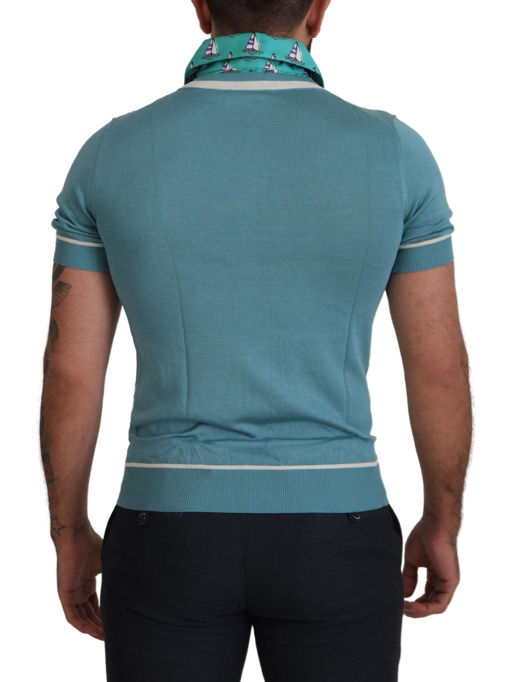 Dolce & Gabbana Blue Silk Polo Top Mens V-neck  T-shirt - Zeiniez