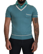 Dolce & Gabbana Blue Silk Polo Top Mens V-neck  T-shirt - Zeiniez