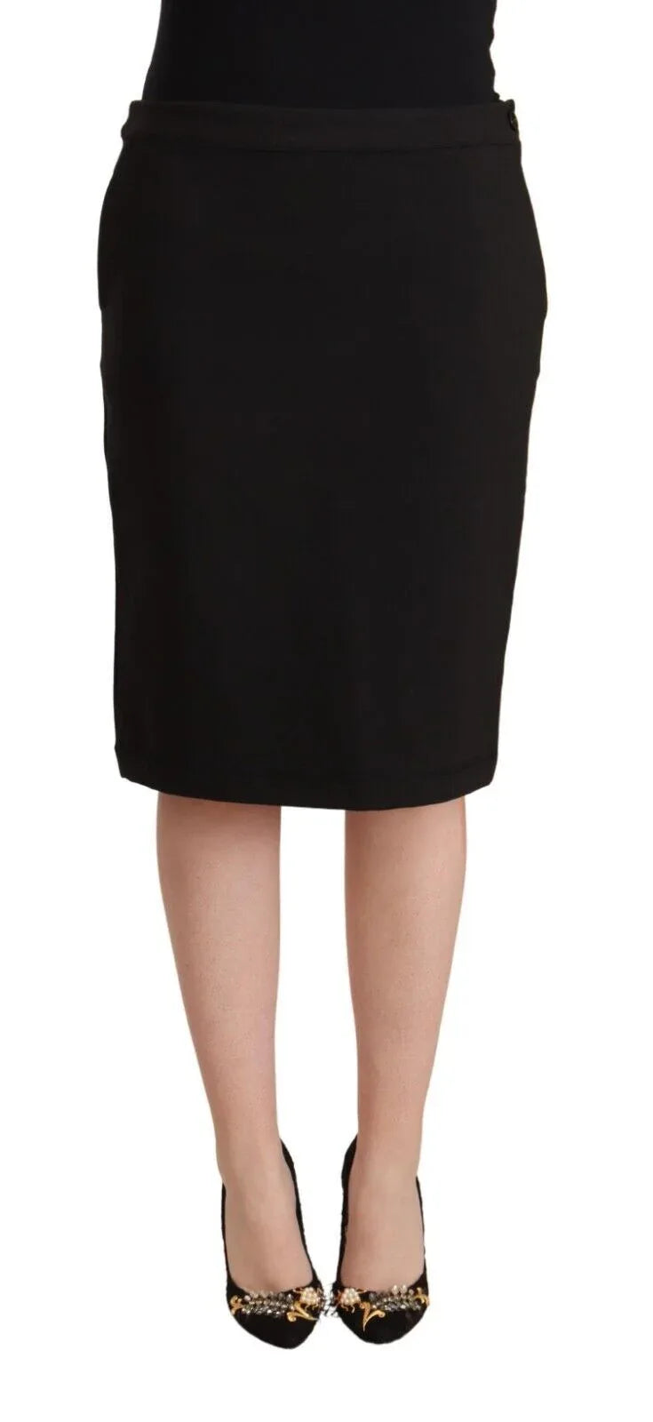 GF Ferre Black Straight Pencil Cut Knee Length Skirt - Zeiniez