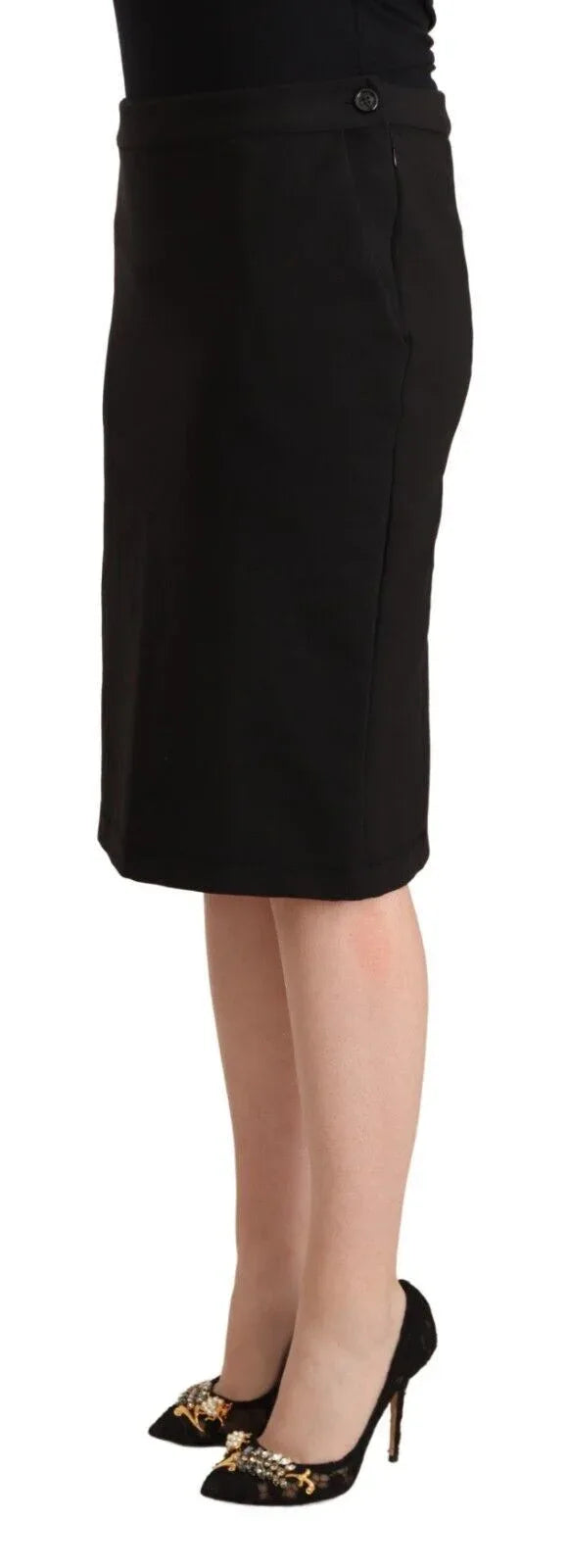 GF Ferre Black Straight Pencil Cut Knee Length Skirt - Zeiniez